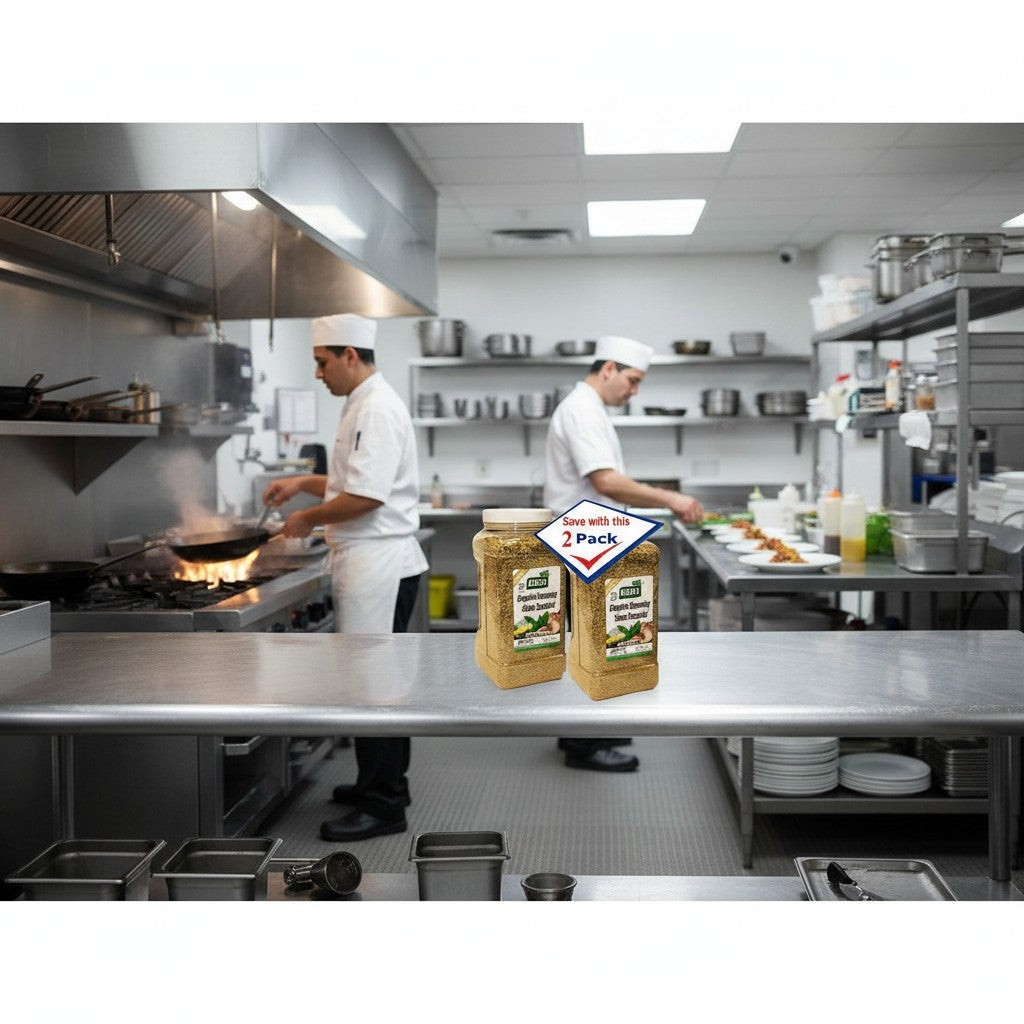 Bodega Badia Complete Seasoning Sazon Completa 2-pack institutional size seasoning blend in large plastic jugs.
