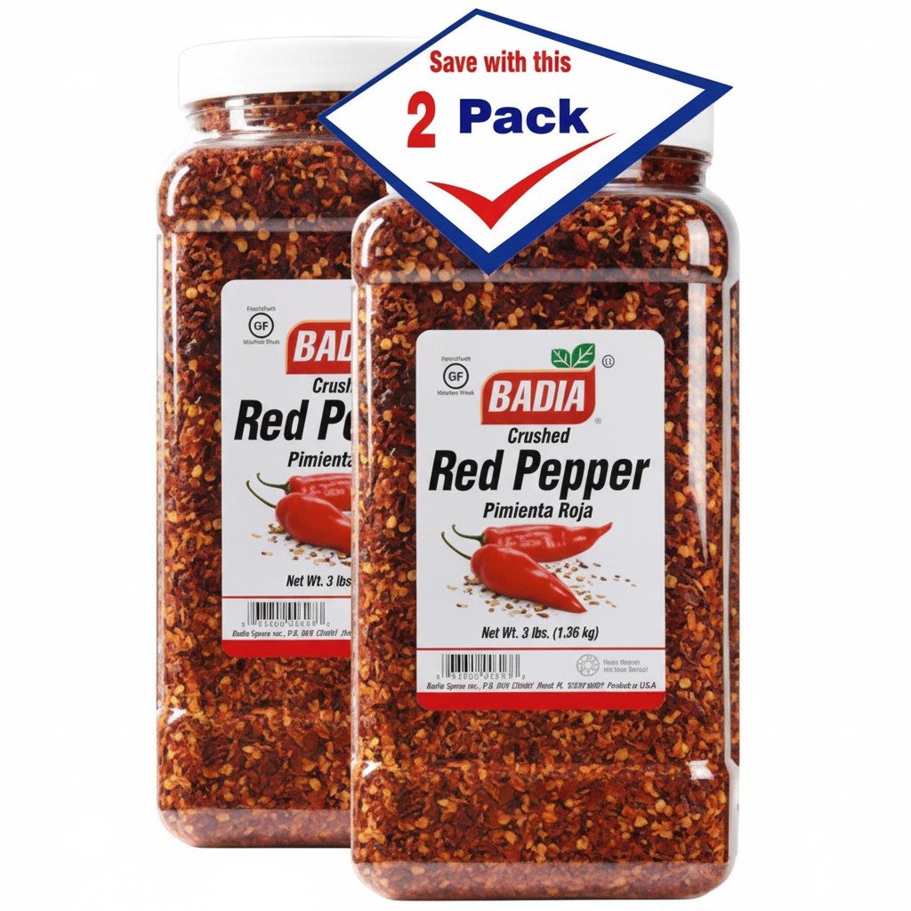 Bodega Badia Crushed Red Pepper Spice, 2 x 3 lb jars. Coarse-cut chile flakes with seeds for Italian and Mediterranean cooking.