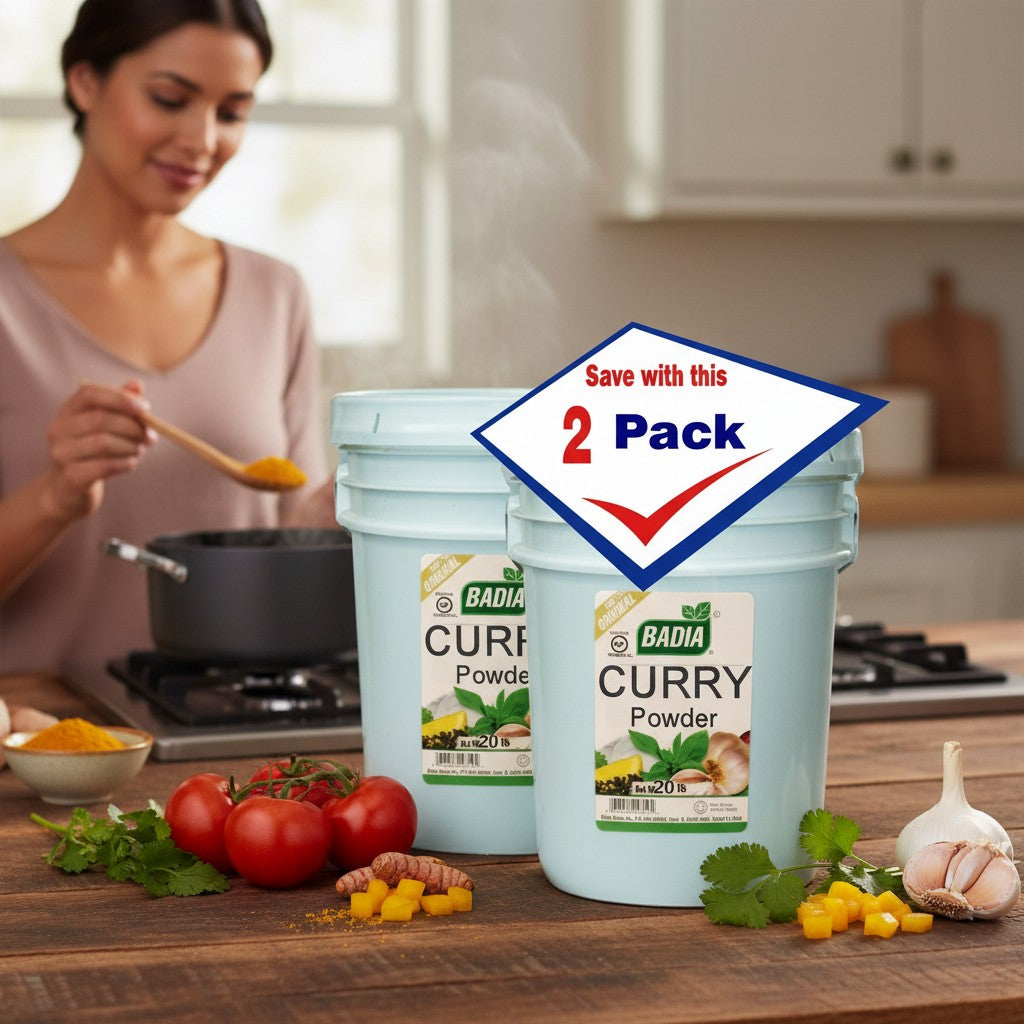 Bodega Badia Curry Powder, 2 x 20 lb buckets. A blend of turmeric, coriander, cumin, fenugreek, and chiles.
