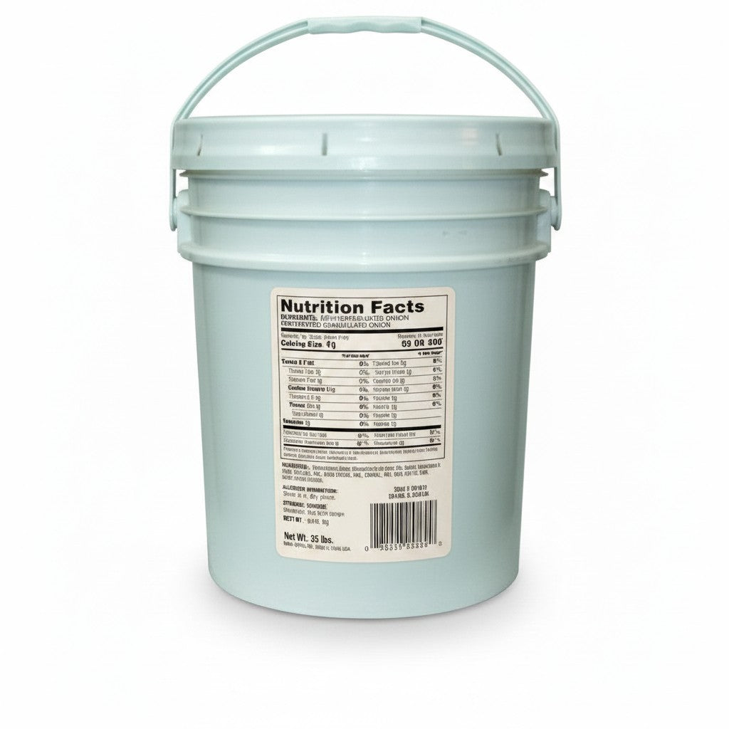 Bodega Badia Granulated Onion Spice, 20 lb pail. Gluten-free seasoning for rubs, brines, and blends.