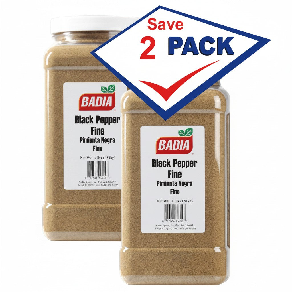 Bodega Badia Black Pepper Ground Fine Spice, 2 pack of 4 lb jugs. Fine grind for even dispersion in rubs, sauces, and dressings.