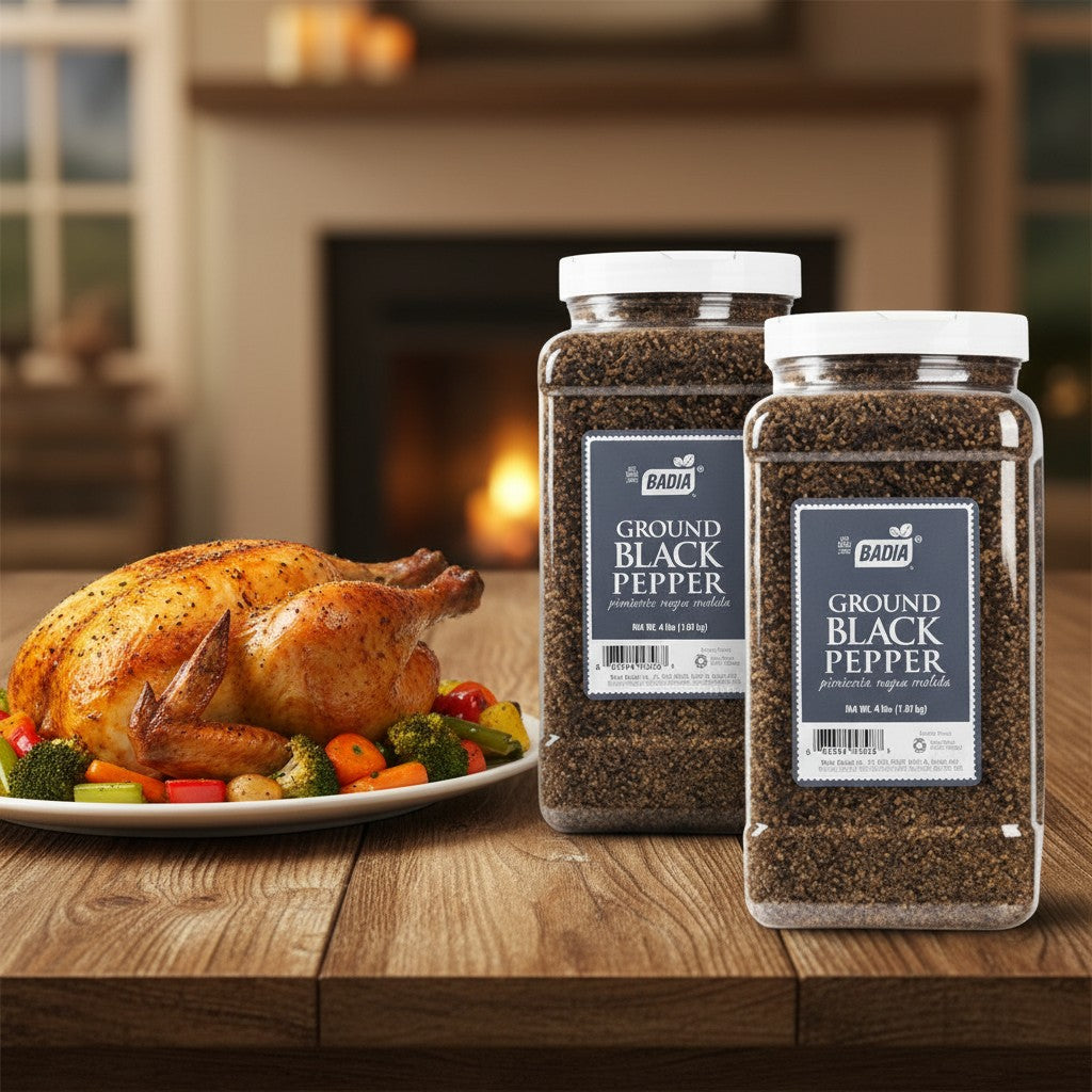 Bodega Badia ground black pepper spice, 3.5 lb jugs, standard grind for versatile cooking applications.