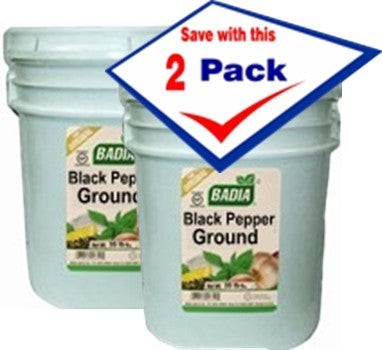 Bodega Badia Ground Black Pepper Spice, 20 lb containers, 2 pack. Ideal for kitchens and restaurants.