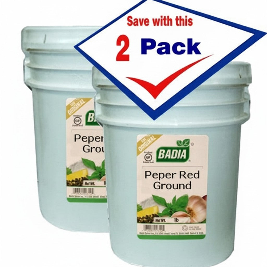 Bodega Badia 20 lb Ground Red Pepper Spice Jugs, Pack of 2. Bulk spice for hot sauces, rubs, and seasonings.