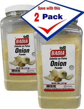 Bodega Badia Onion Granulated Spice, 2-pack of 4 lb jugs, 8 lbs total. Coarse granulated onion powder for rubs, brines, and dressings.
