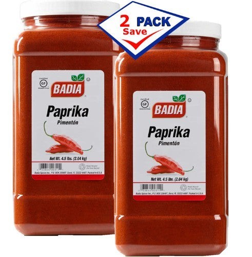 Bodega Badia Paprika Pimentón, 2 pack of 4.5 lb jugs, ground spice with mild, sweet flavor and bright red hue.