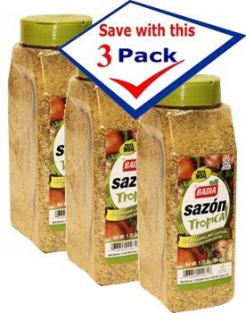 Bodega Badia Sazón Tropical Seasoning, 3-pack of 1.75 lb jugs. No MSG blend with cumin, garlic, oregano, coriander, and annatto for Latin cuisine.