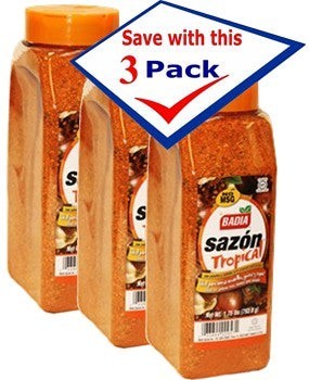 Bodega Badia Sazón Tropical Seasoning with Coriander & Annatto (No MSG) 3-pack, 1.75 lb each. Adds golden-orange color to dishes.
