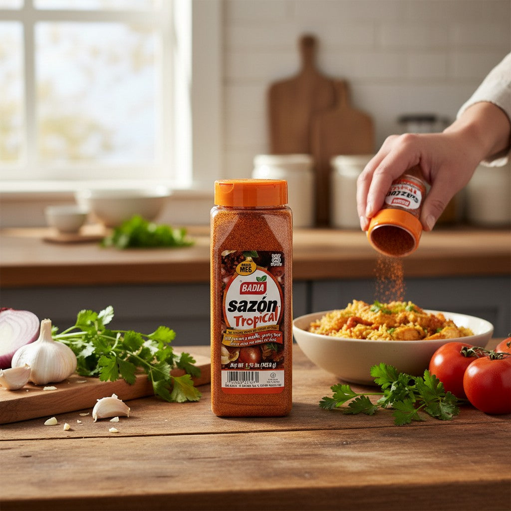 Bodega Badia Sazón Tropical Seasoning with coriander & annatto, no MSG, 1.75 lb shakers, pack of 3.