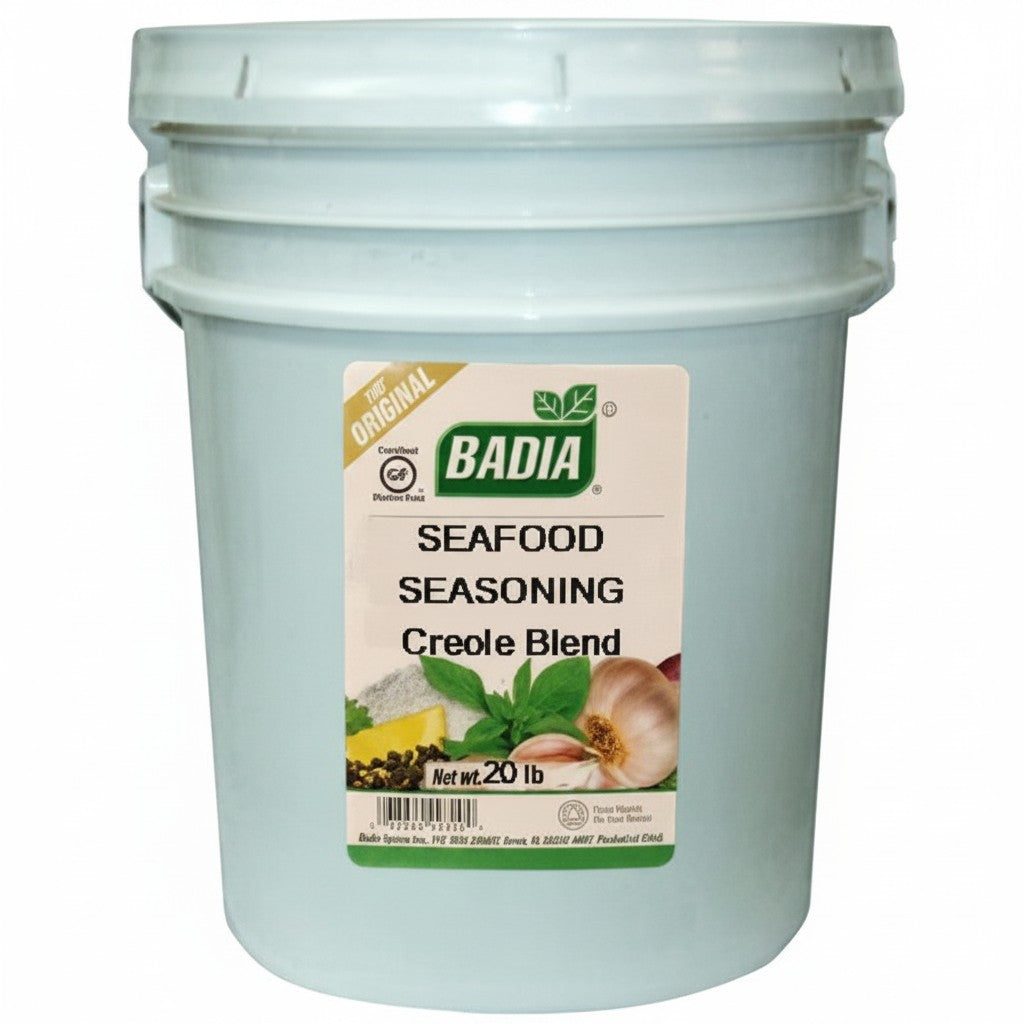 Bodega Badia Seafood Seasoning Creole Blend (Blackened) in a 20 lb bucket. Perfect for Cajun and Creole cooking.