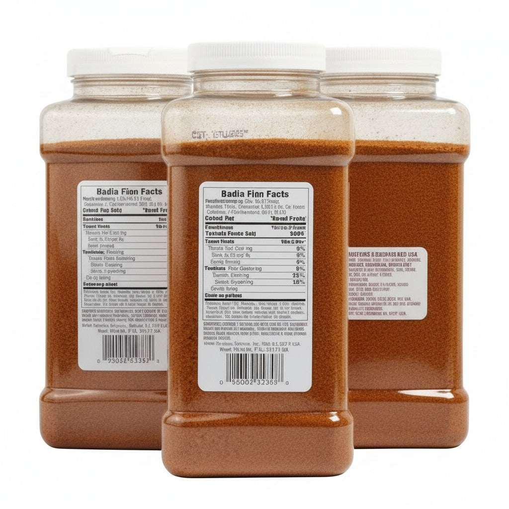 Bodega Badia All Purpose Seasoned Salt 7 lb jugs, 3 pack. Blend of salt, garlic, onion, paprika, celery, and black pepper.