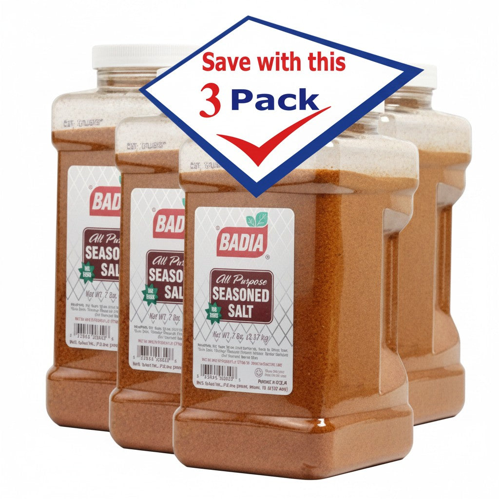 Bodega Badia All Purpose Seasoned Salt, 7 lb jugs, 3 pack. Blend of salt, garlic, onion, paprika, celery, black pepper.