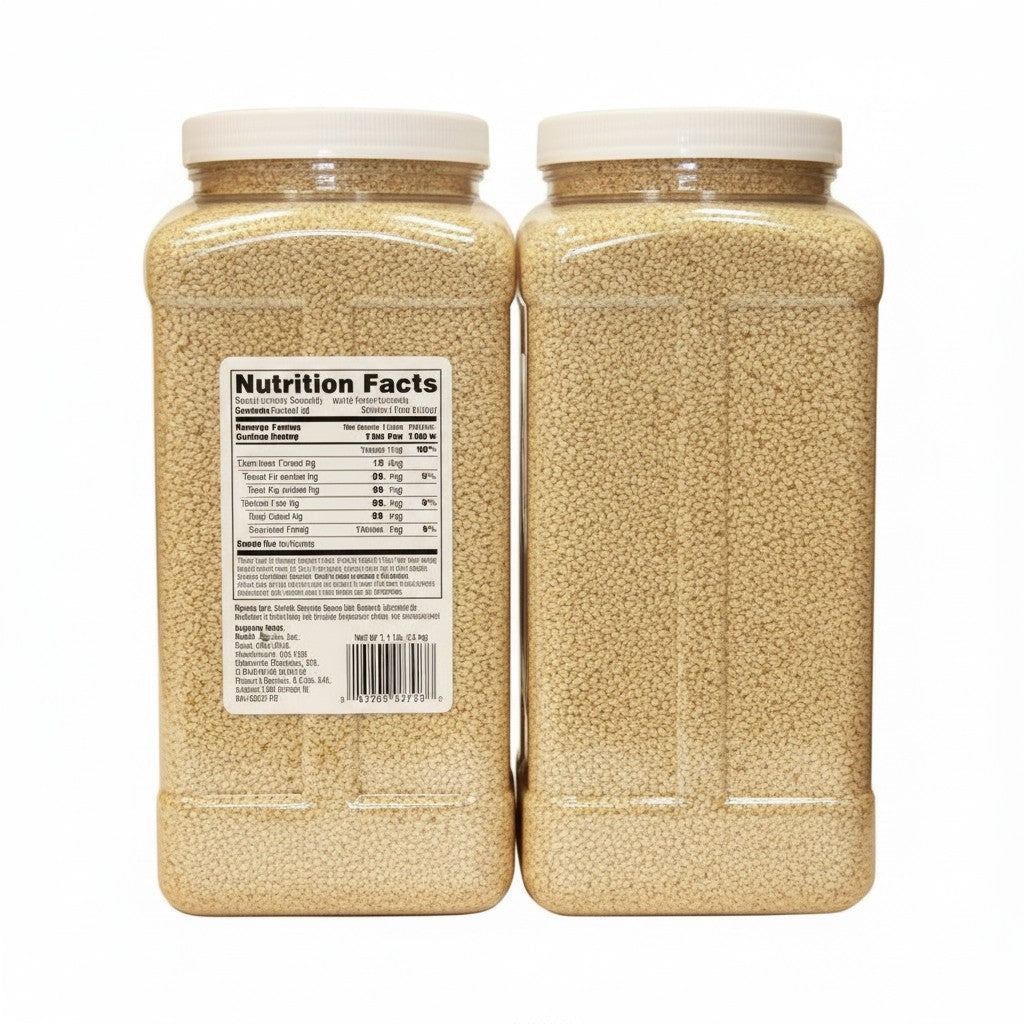 Bodega Badia hulled sesame seeds in a 2-pack of 5 lb containers. Natural color.