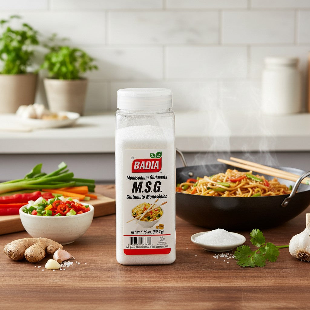 Bodega Badia MSG Monosodium Glutamate in a clear plastic shaker jar, 1.75 lb. - additional product view