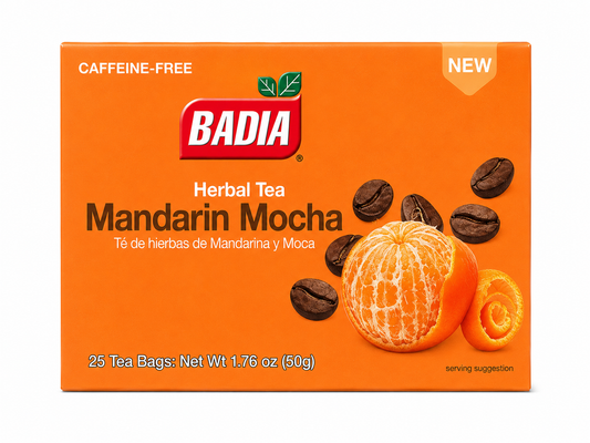 Badia Mandarin Mocha Herbal Tea Bags - Caffeine Free Tea 25 Ct