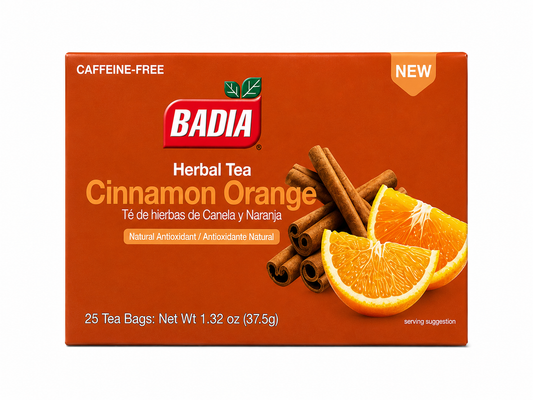 Badia Cinnamon Orange Herbal Tea Bags - Caffeine Free Tea 25 Ct